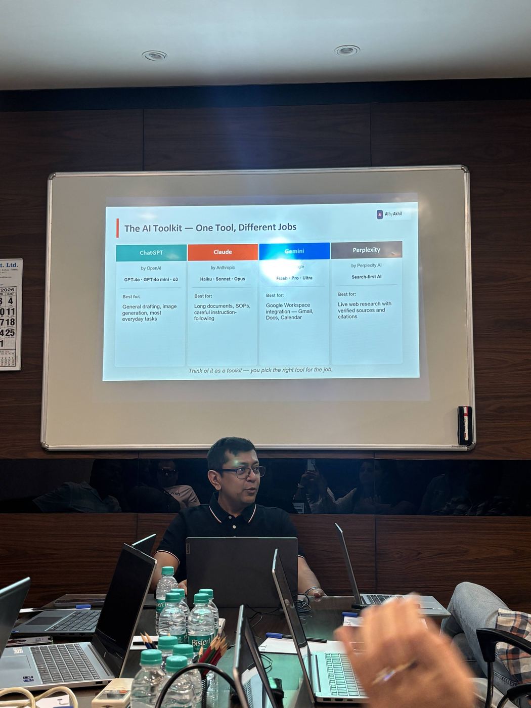A slide comparing AI tools and what each is best at